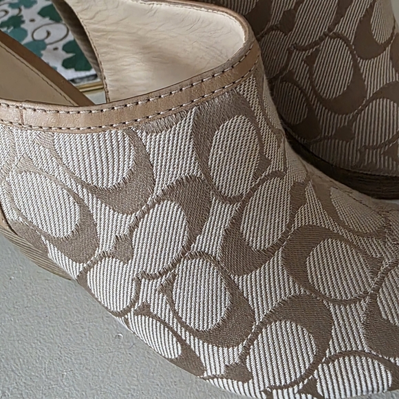 Coach Tan and Cream Wedge Sandals - Picture 2 of 7